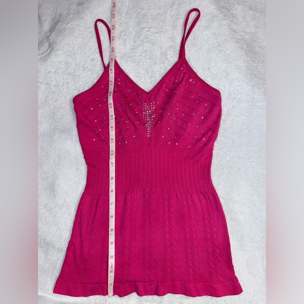 Vintage Y2K Bedazzled Sequin Pink Floral Fitted Top - Picture 4 of 7